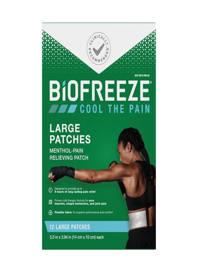 Biofreeze Large Pain Relief Patches, Menthol Pain Patches for Lower Back, Neck, Knee, & Shoulder, Comfortable & Flexible Fabric Stays in Place, 12 ct - Image 1